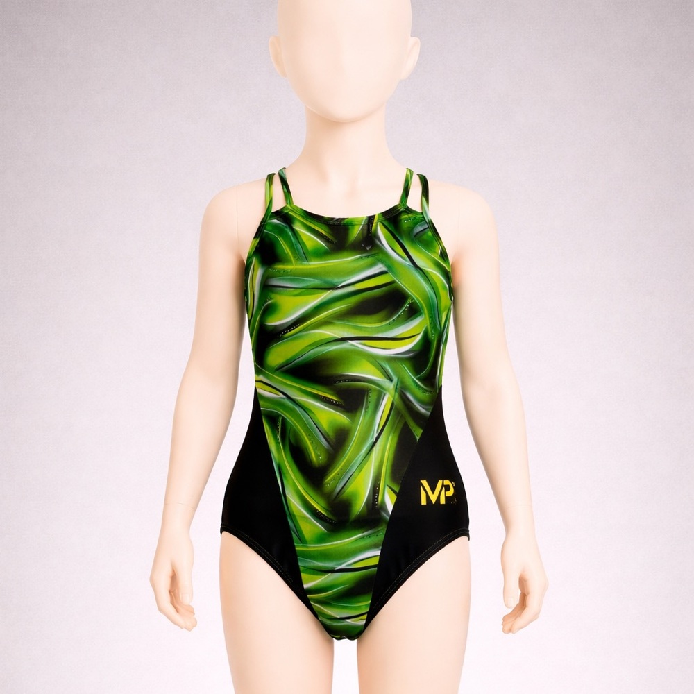Green and Black Kids One Piece Swimsuit